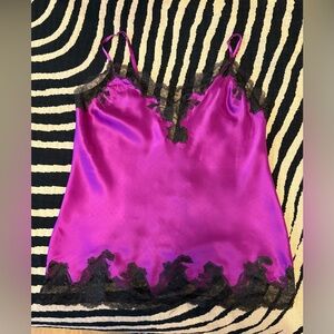 Natori Fuchsia and Black Lace Camisole